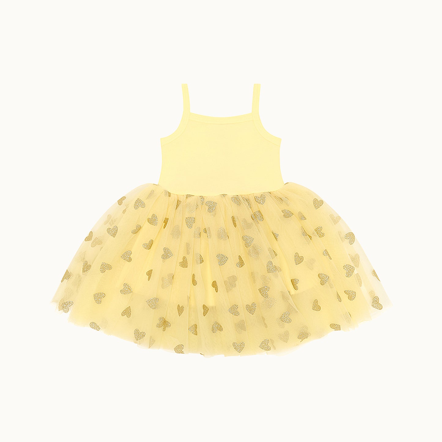 Kleid mit Tüll und Gitzerherzen „Lemon & Gold“ 4-6 Jahre von Bob & Blossom