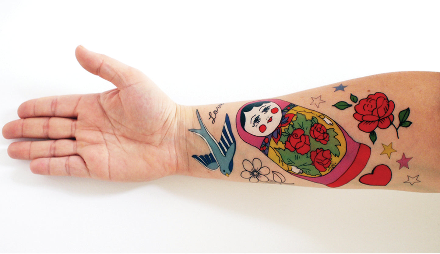 Temporäre Tattoos Babuschka | Handgezeichnet von Rosie Wonders