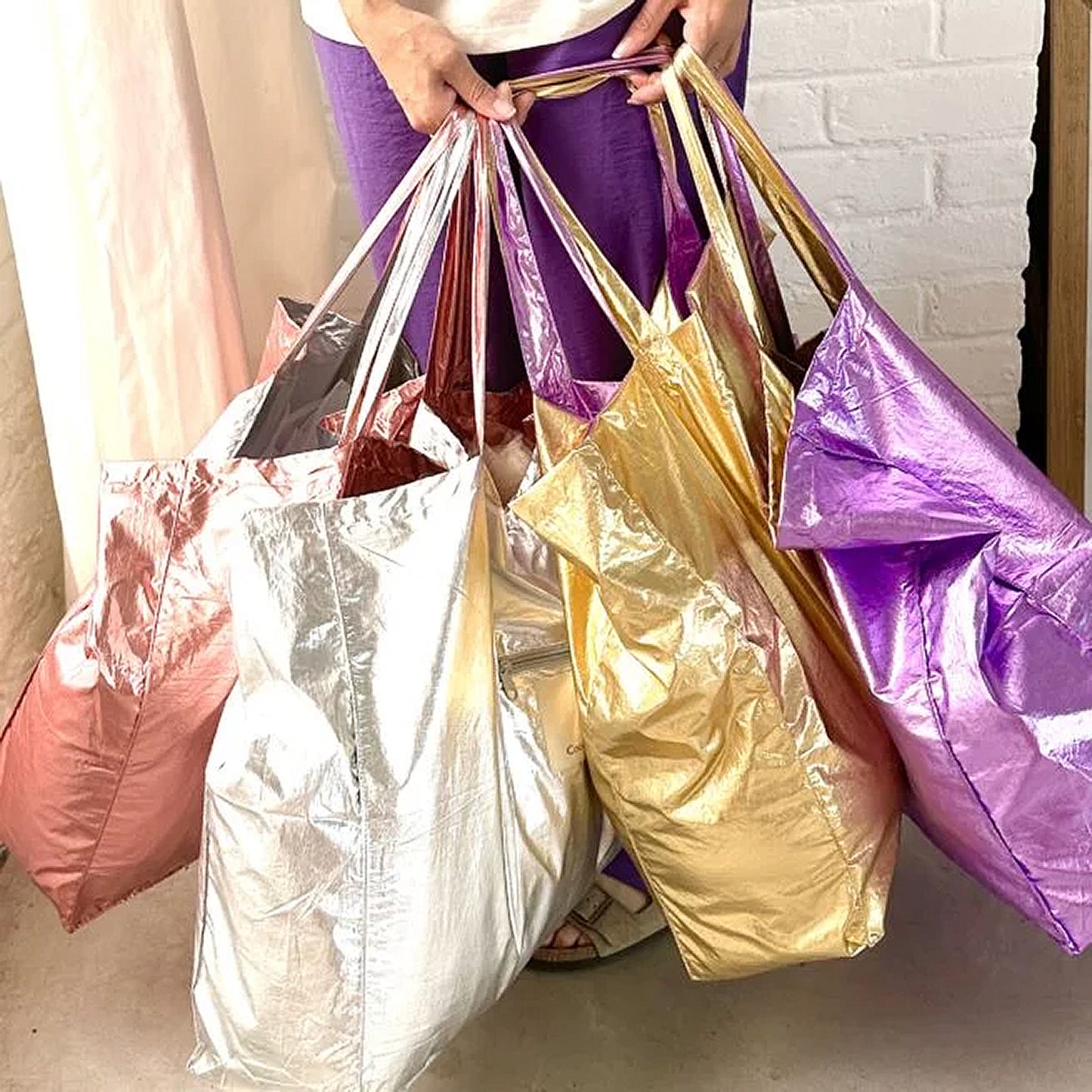 Metallic Wende-Tasche „Maxi Tote“ | Pink & Silber von Ratatam