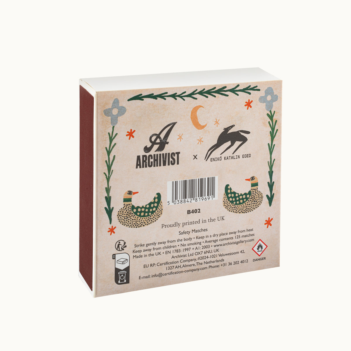 Lange Streichhölzer Spotted Duck | Square Matchbox von Archivist Gallery