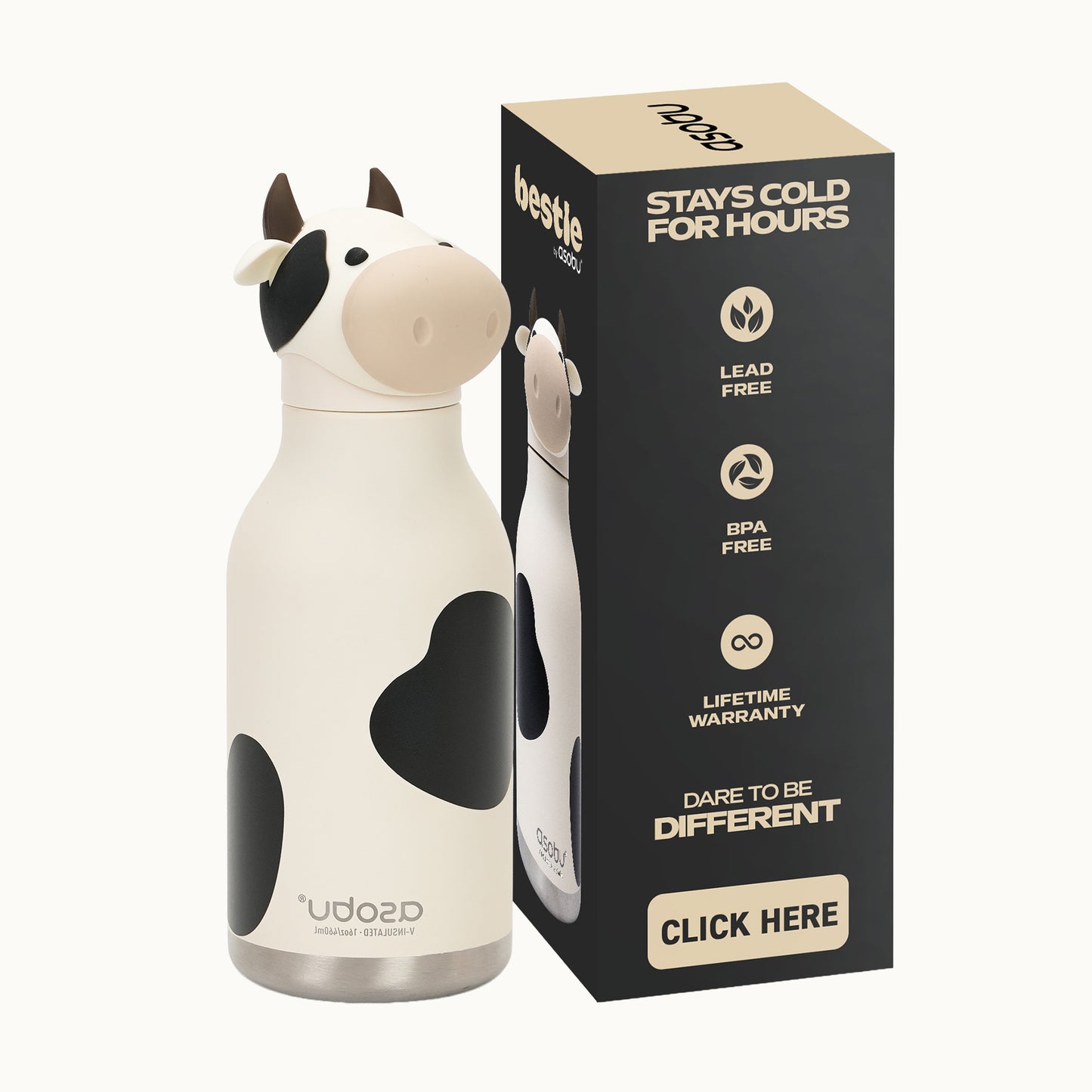 Bestie Trinkflasche 470ml | Cow "Willow" von Asobu