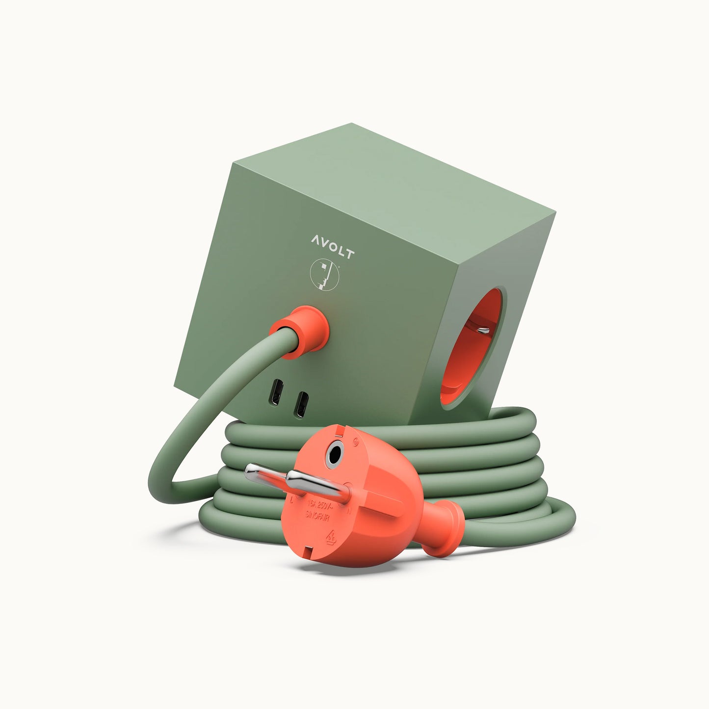 Square 1 | Design Mehrfachsteckdose mit Kabel & USB-C in Gecko Bloom von AVOLT