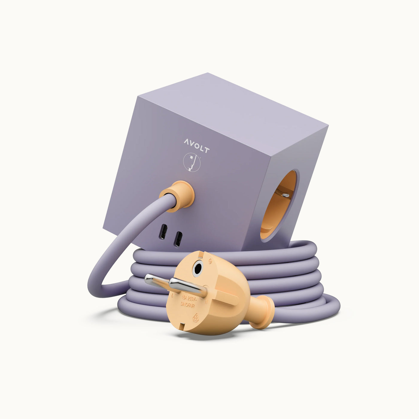 Square 1 | Design Mehrfachsteckdose mit Kabel & USB-C in Lavender Glow von AVOLT
