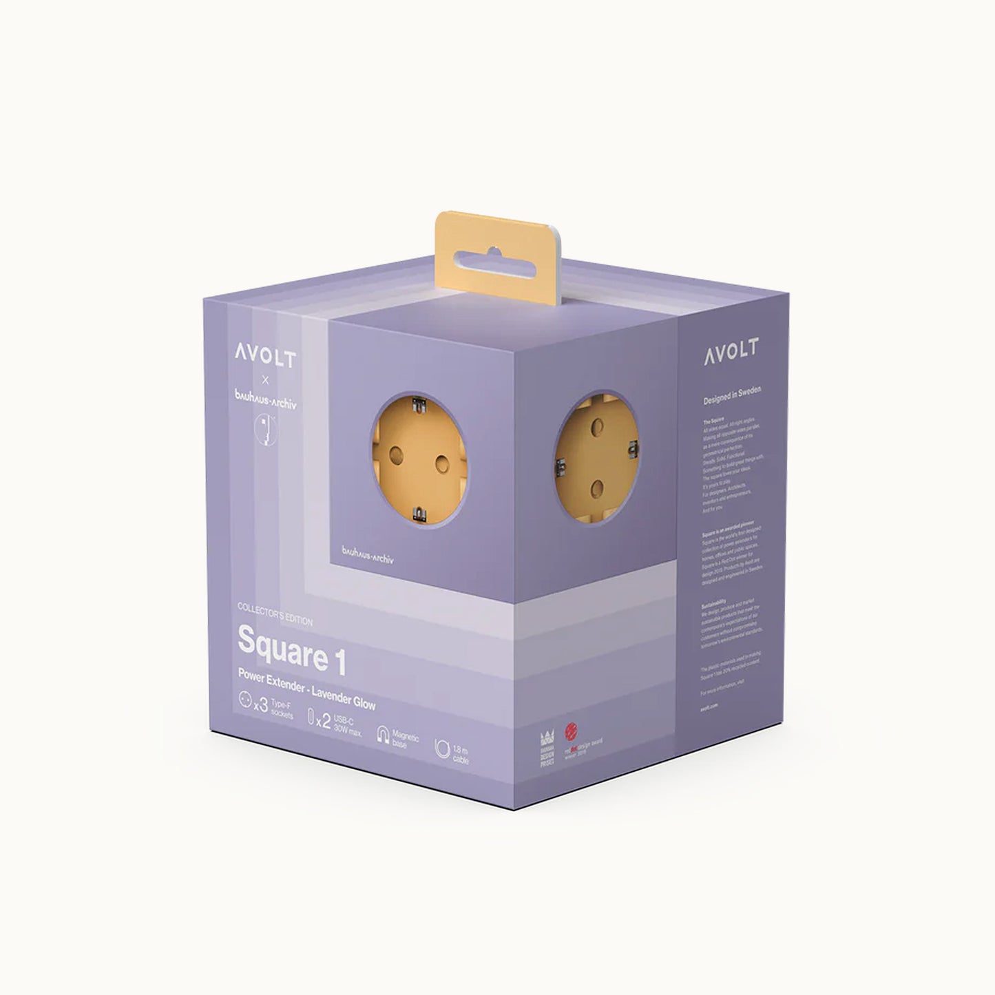 Square 1 | Design Mehrfachsteckdose mit Kabel & USB-C in Lavender Glow von AVOLT