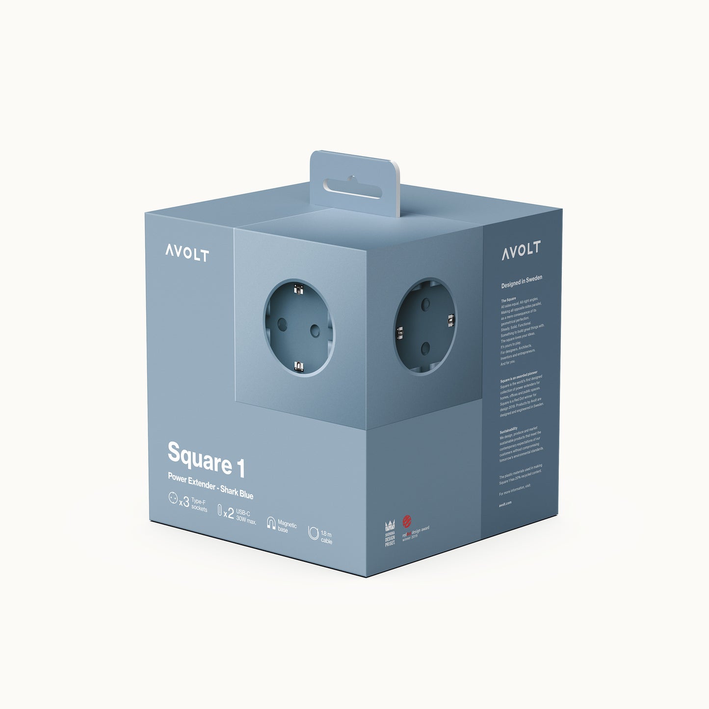 Square 1 | Design Mehrfachsteckdose mit Kabel & USB-C in Shark Blue von AVOLT