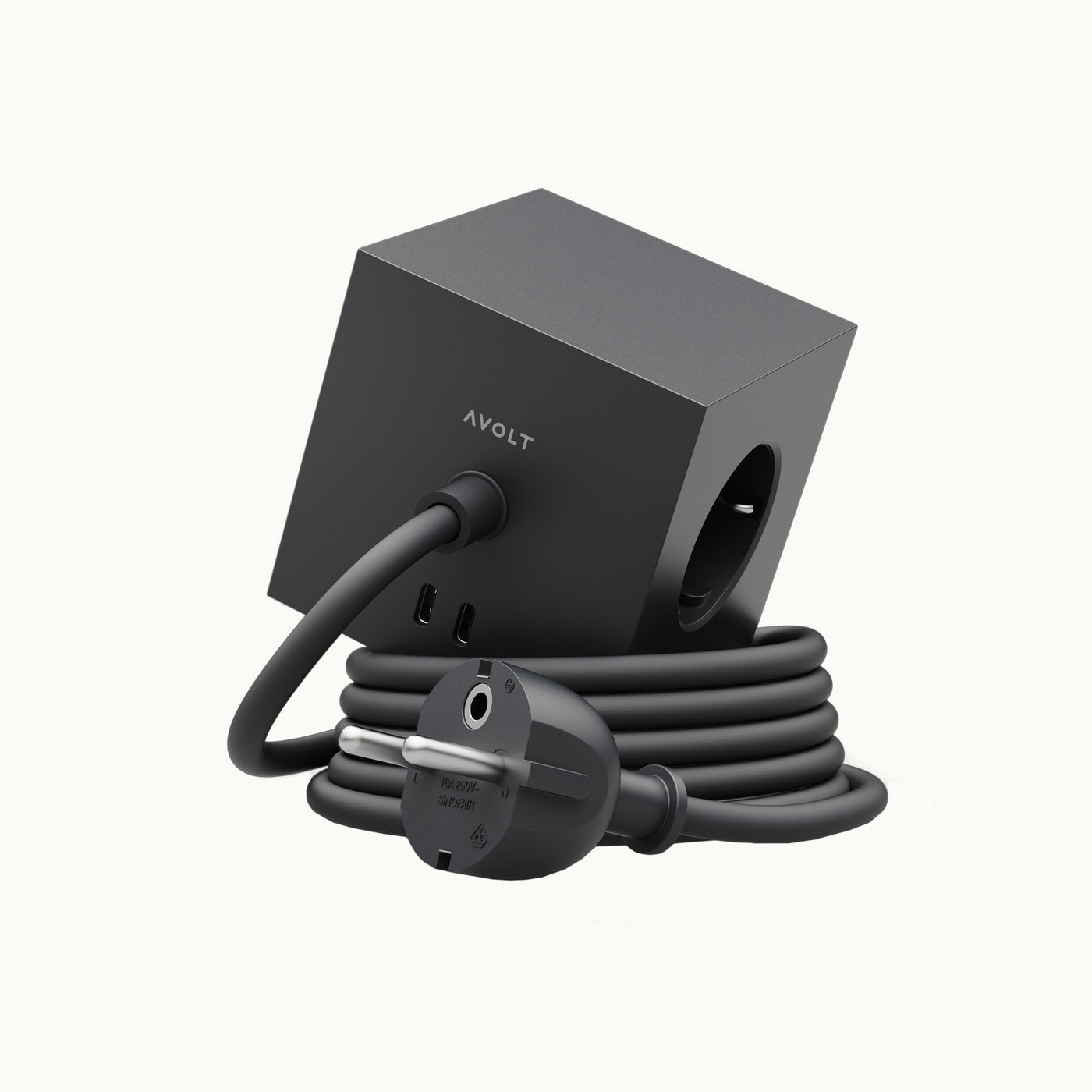 Square 1 | Design Mehrfachsteckdose mit Kabel & USB-C in Stockholm Black von AVOLT