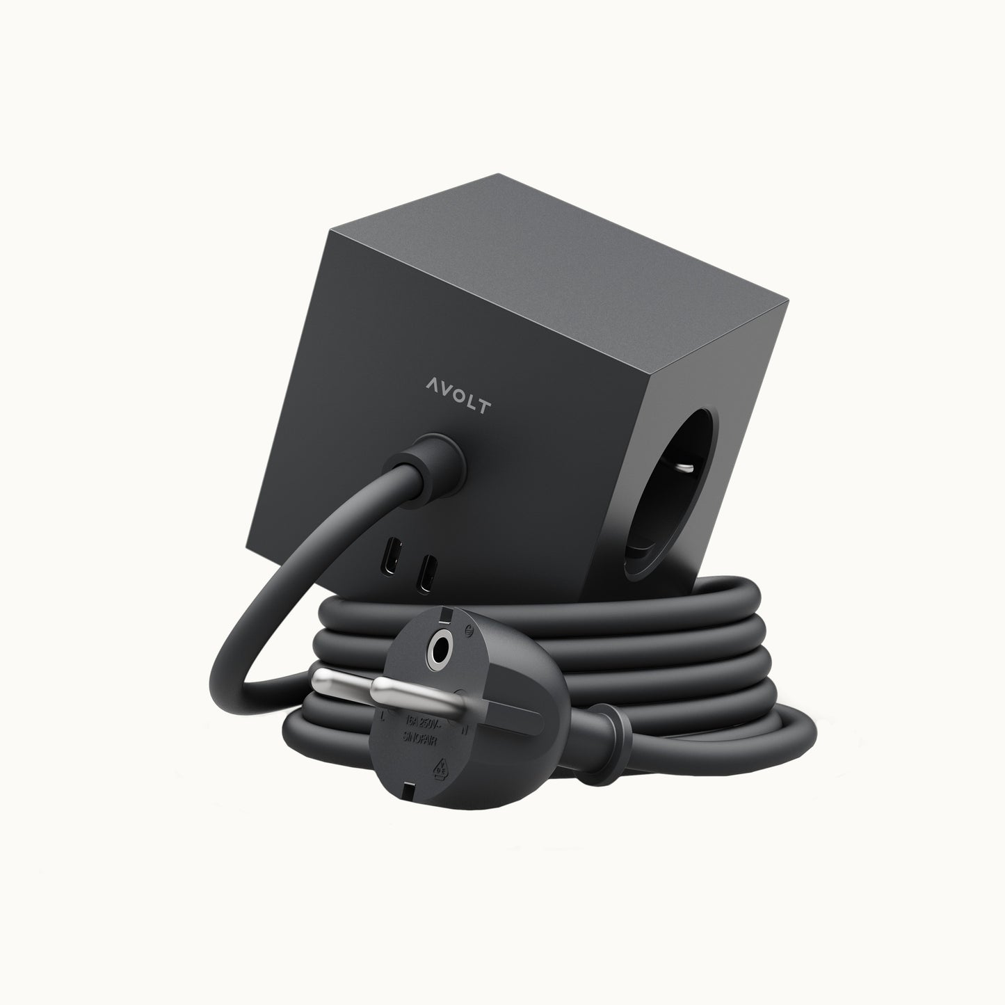 Square 1 | Design Mehrfachsteckdose mit Kabel & USB-C in Stockholm Black von AVOLT