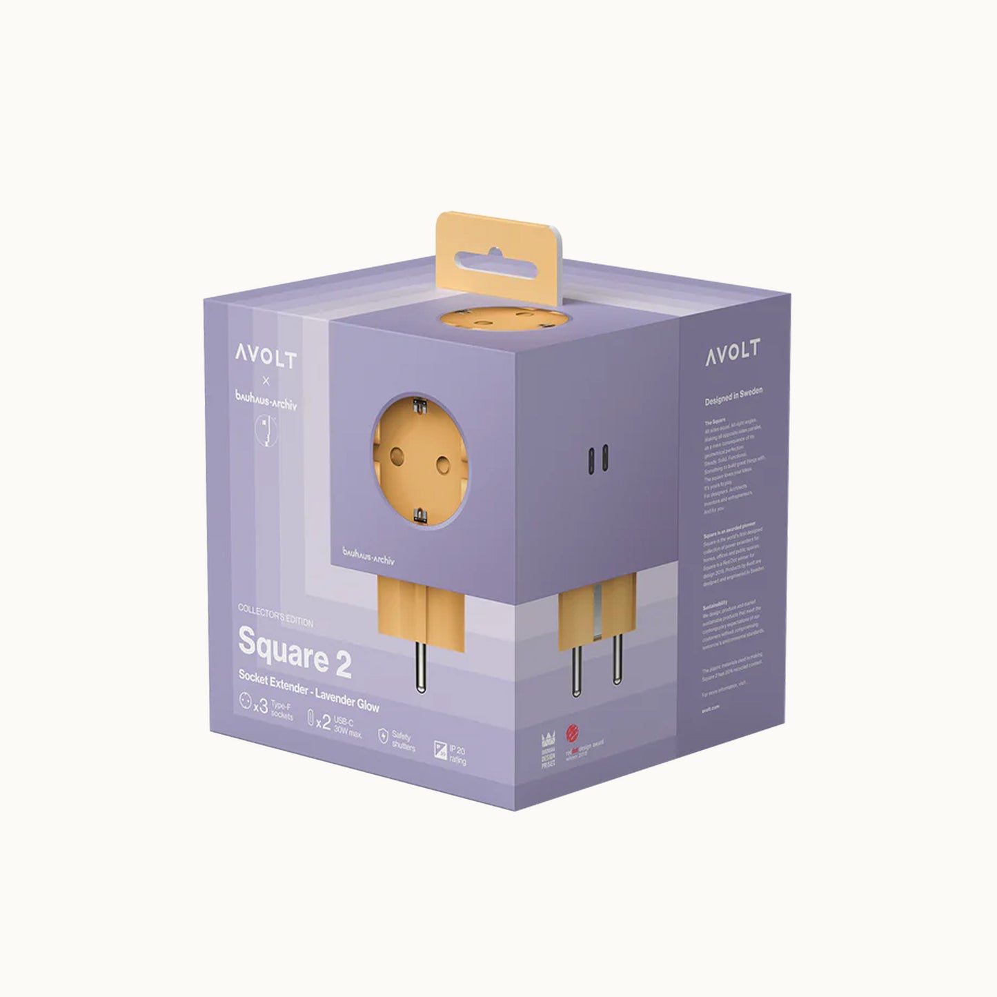 Square 2 | Design Mehrfachsteckdose für die Wand & USB-C in Lavender Glow von AVOLT
