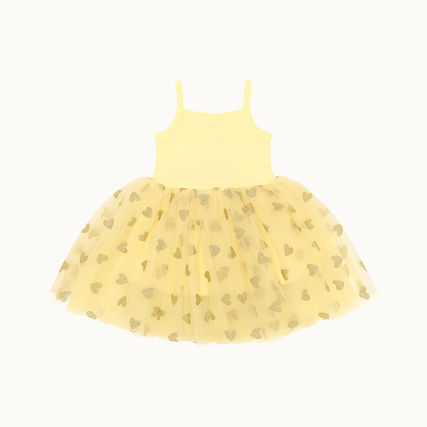 Kleid mit Tüll und Gitzerherzen „Lemon & Gold“ 4-6 Jahre von Bob & Blossom