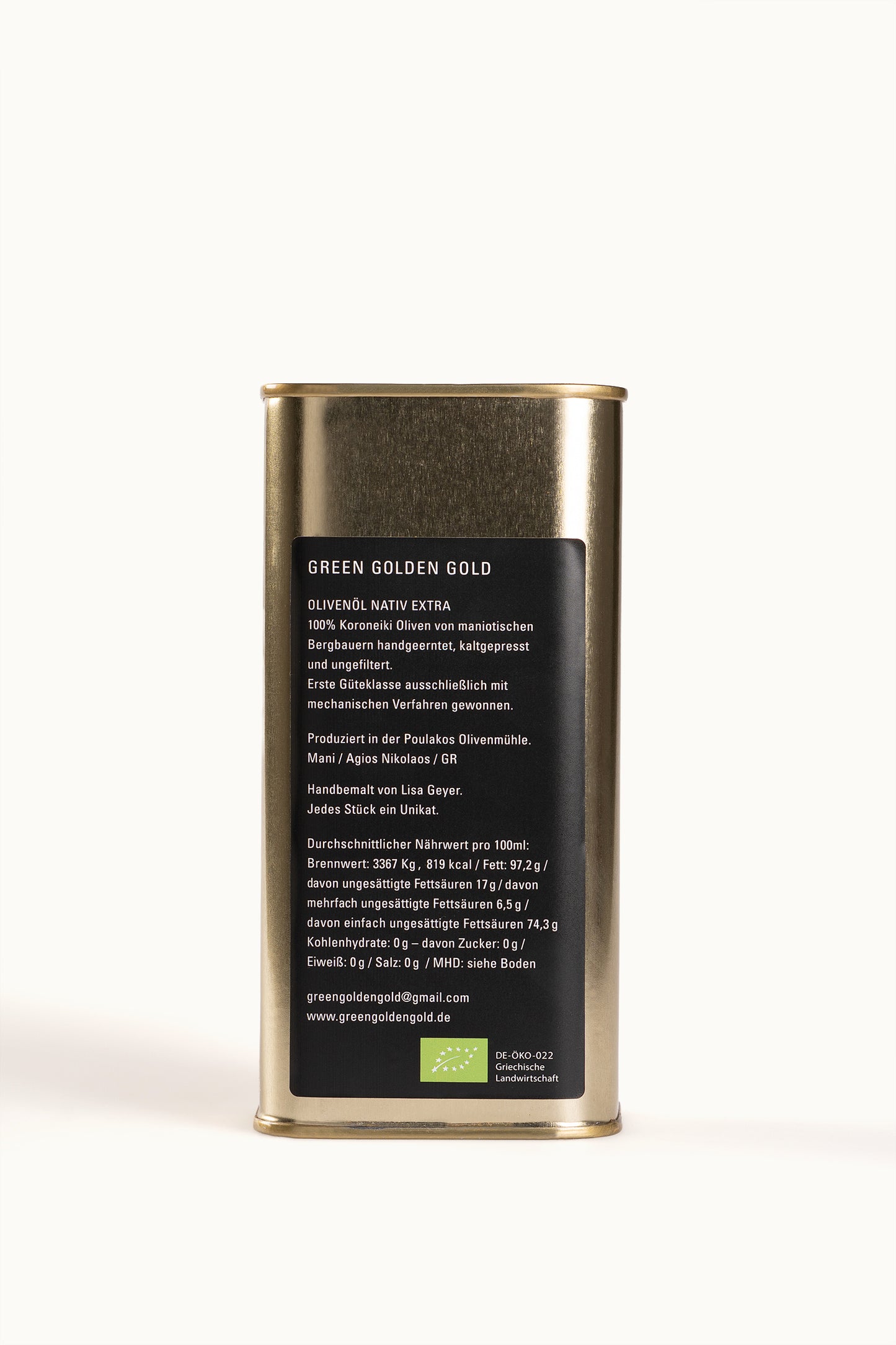 Bio-Olivenöl im handbemalten Kanister à 500 ml | Zitronen auf Dunkelblau