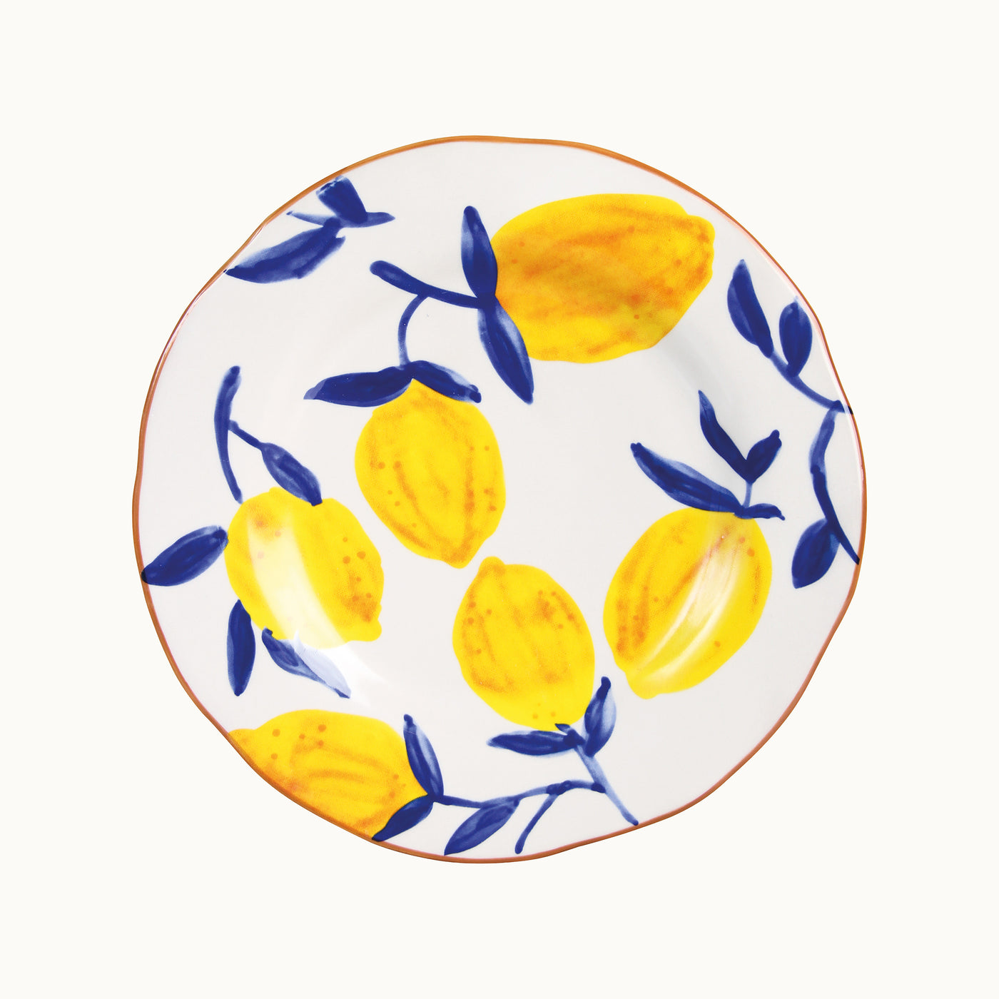 Teller Zitronen Ø 21 cm | Dunkelblaue Zweige, brauner Rand von &klevering