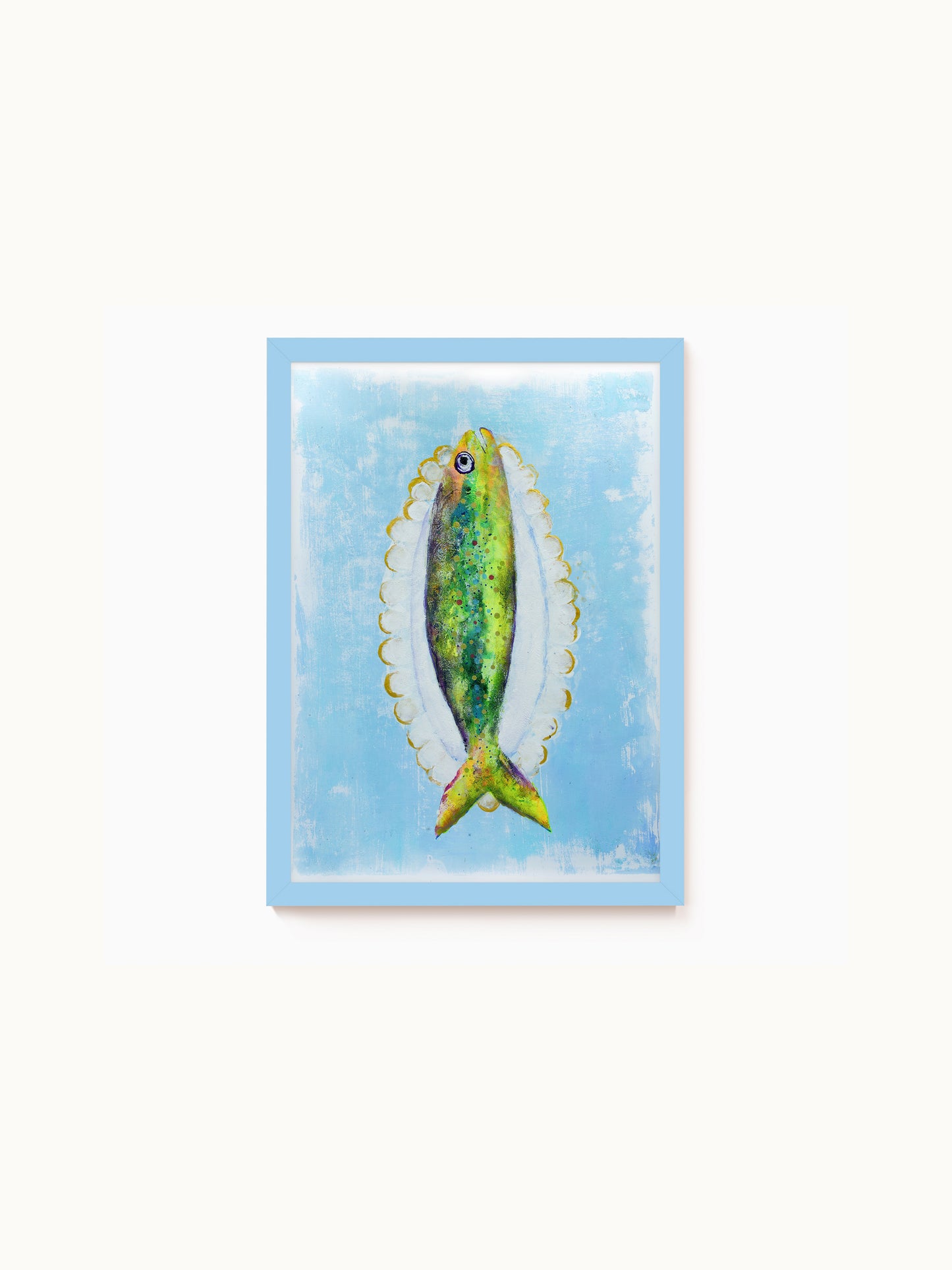 Kunstdruck „Fisch auf Servierplatte (Hellblau)“ | Design by Lisa Geyer