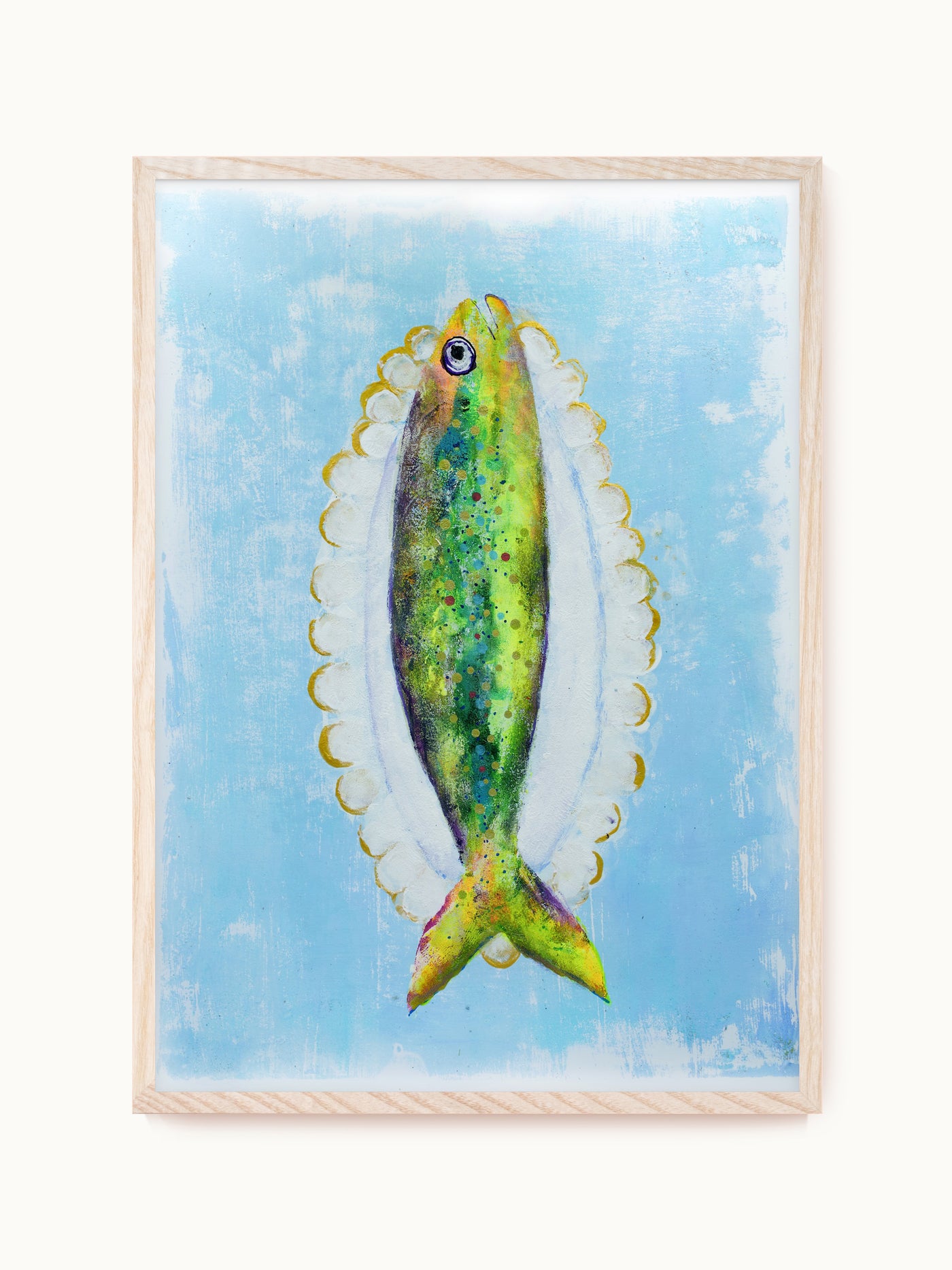 Kunstdruck „Fisch auf Servierplatte (Hellblau)“ | Design by Lisa Geyer